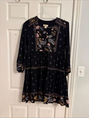 Style & Co. Black Floral Tiered Dress with Pink and Yellow Accents